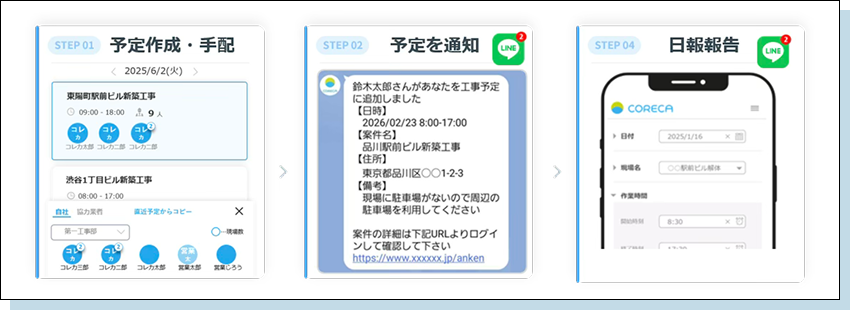 工事予定：予定作～メンバー手配～通知まで簡単に解決、カレンダーアプリが不要に